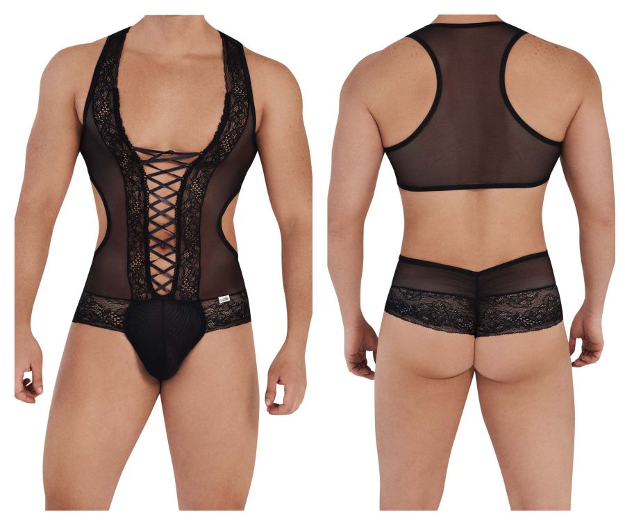 CandyMan 99557X Mesh-Lace Bodysuit Color Black