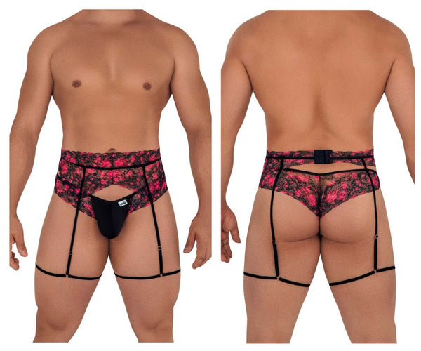 CandyMan 99576X Lace Garter Thongs Color Black Print