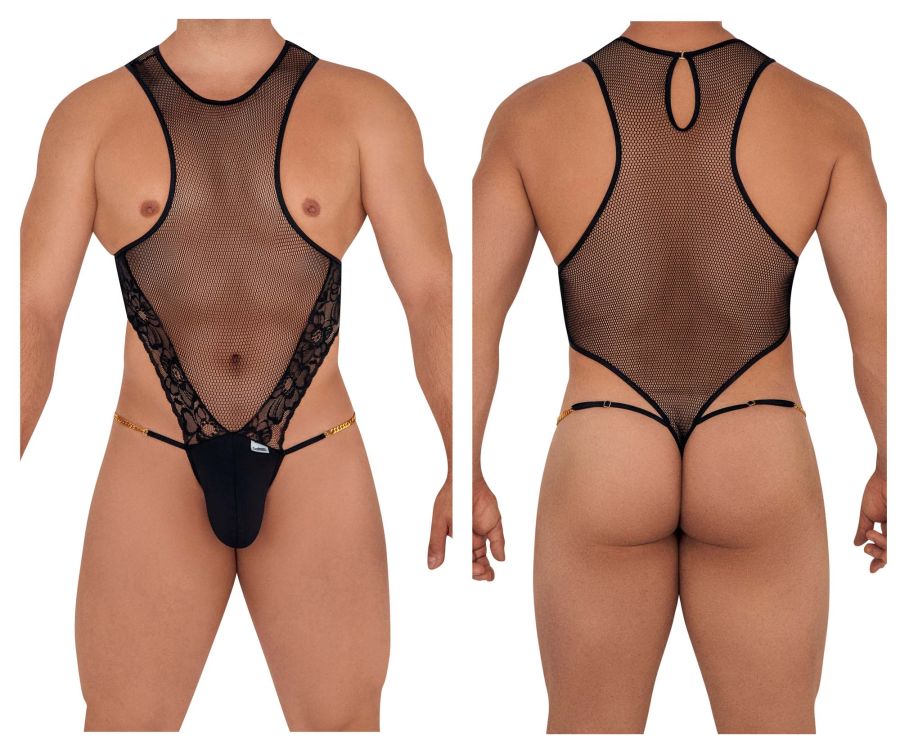 CandyMan 99584X Mesh-Lace Bodysuit Color Black