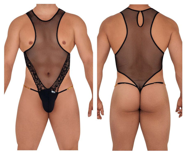 CandyMan 99584X Mesh-Lace Bodysuit Color Black