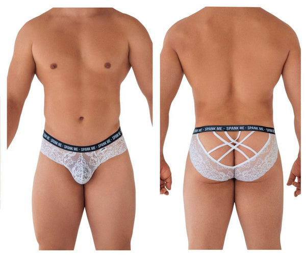 CandyMan 99615X Spank Me Lace Briefs Color White