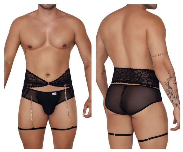 CandyMan 99703X Garter Briefs Two Piece Set Color Black