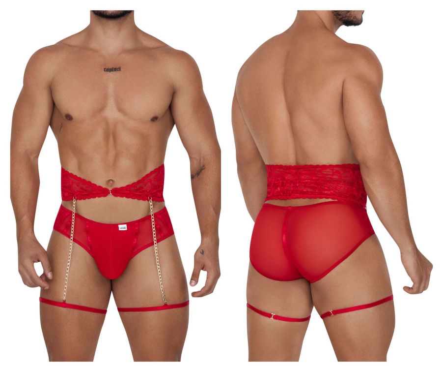 CandyMan 99703X Garter Briefs Two Piece Set Color Red