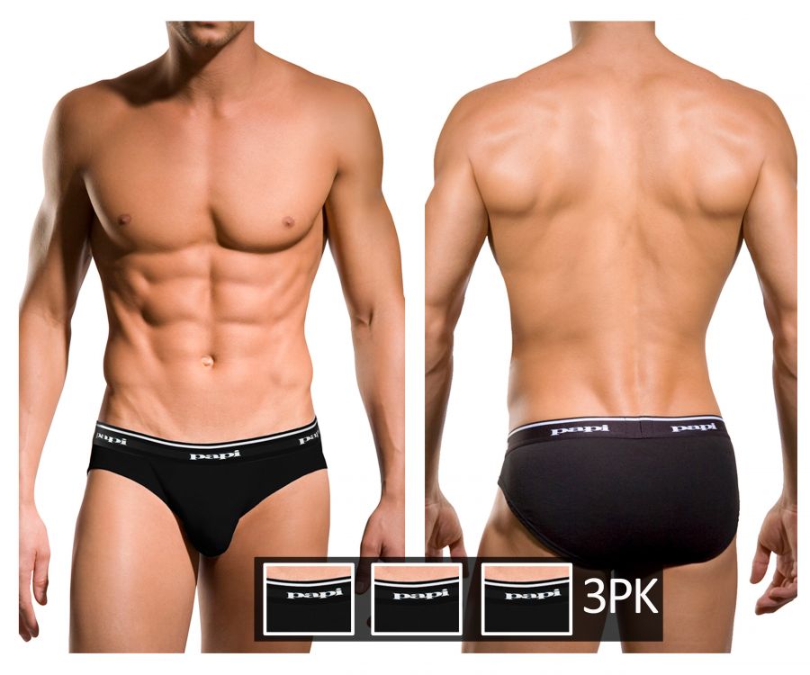 Papi 554101-001 3PK 1X1 Rib Low Rise Brief Color Black - Pikante Underwear